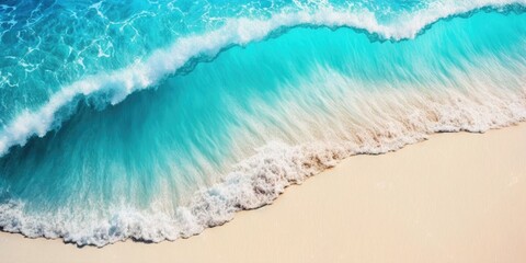 Captivating Serenity: Soft Blue Ocean Waves Embrace Fine Sandy Beach - obrazy, fototapety, plakaty