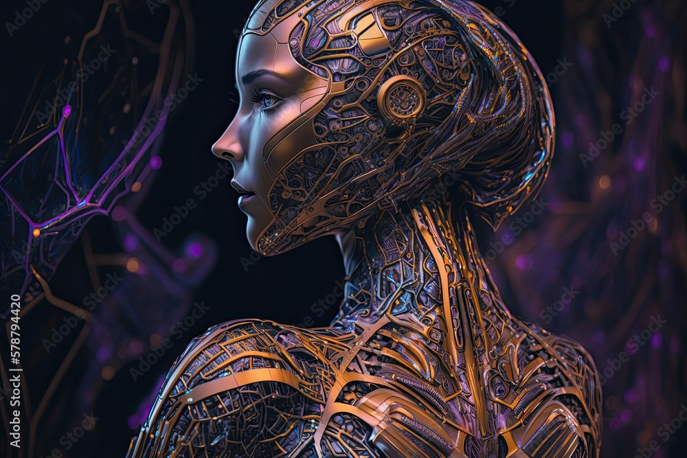 Poster parametric artificial intelligence in web 3.0 cyborg art as a symbol of nfts and the cutting edge bl