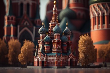 Typical Russian orthodox cathedral, mockup style illustration of Russian religious architecture .Ai generated.