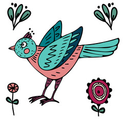 vector illustration spring color bird on the white background 9