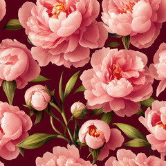 Fototapeta premium Seamless vector background with pink peonies.