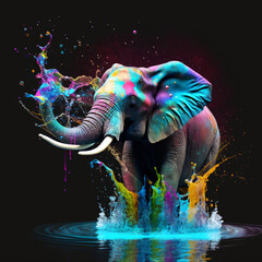 Colorful Elephant, Hyperrealistic Illustration, Insane Graphics, Realistic Animal