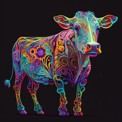 Colorful Cow, Hyperrealistic Illustration, Insane Graphics, Realistic Animal