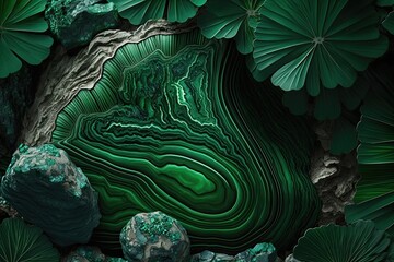 Malachite a natural stone with a striking green backdrop. Generative AI