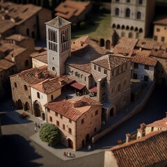 Vista tipo maqueta de una pequeña ciudad de Italia