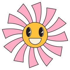 Groovy sun cartoon characters. Funny happy sun with eyes and smile.