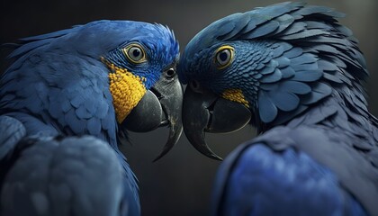 Obraz premium Hyacinth macaw couple in love. Generative AI illustration