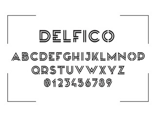 Creative Alphabet Delfico Letter Typography On White Background Vector Template