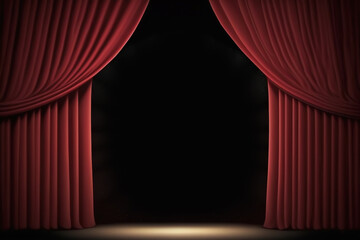 Theater Stage Red Curtains  and Spotlight Created with Generative AI Technology