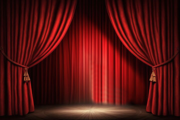 Theater Stage Red Curtains  and Spotlight Created with Generative AI Technology - obrazy, fototapety, plakaty
