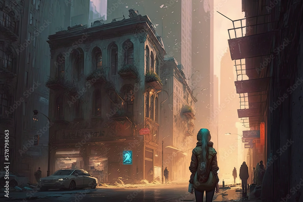 Poster a glittering visualize - urban adventure in an alternate realism generative ai