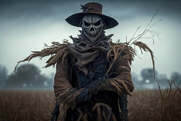 Fototapeta premium A Malfeasant Scarecrow Frozen in a Mystic Eerie Stance' Generative AI