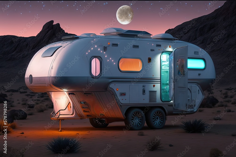 Poster an intergalactic quest: exploring the galaxy with an advanced futuristic camper generative ai