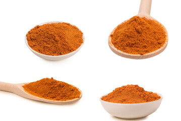 Paprica on wooden spoon isolated.