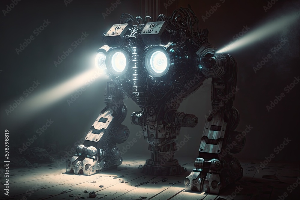 Poster the shining mechanical glare of the robotic evolution generative ai