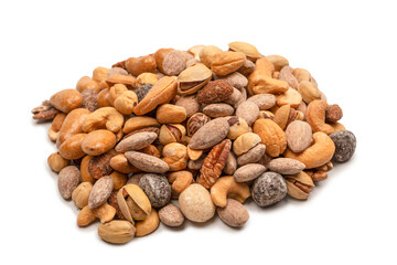 A group of almonds, pistachios, walnuts, macadamia, cashews.