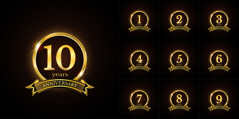 Anniversary number logotype label badge template. Premium anniversary celebration emblem signs design png for company, booklet, leaflet, magazine, brochure, web, invitation or greeting card