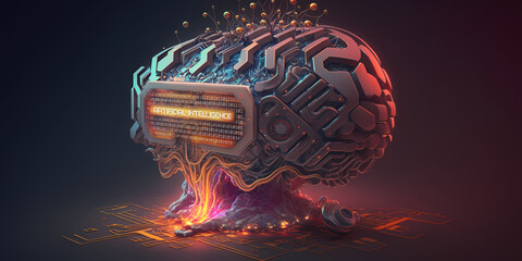 Electronic Brain Microprocessor Digital Technology. 3d Concept Neural Brain Drive. Micro Memory Integrated Brain Board.