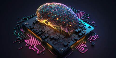 Ai Science Futuristic Computer Brain. Electrical Engineering Artificial Intelligence Brain Design. Electronic Machine Integrated Brain Drive.