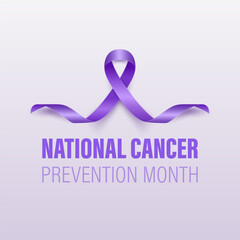 National Cancer Prevention Month Banner, Card, Placard with Vector 3d Realistic Lavender Ribbon on White Background. Cancer Prevention Awareness Month Symbol Closeup. World Cancer Day Concept