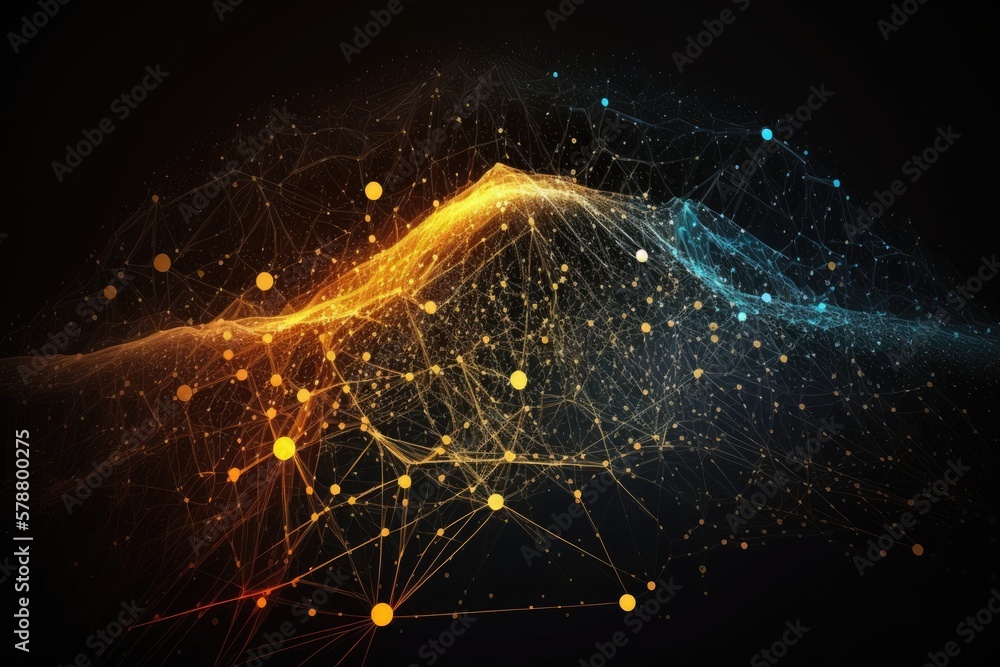 Poster cyberspace made of digital particles and interconnected data networks. rapid networking and data ana