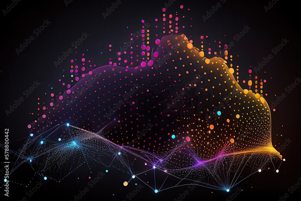 Poster technology background with connected colorful dots on abstract background. digital data and network 