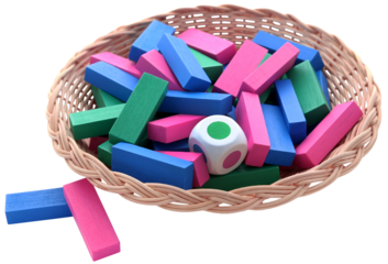 Jenga game of colorful wooden blocks