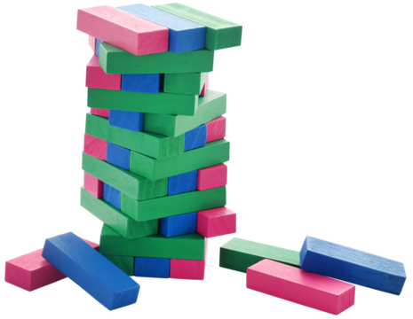 Jenga game of colorful wooden blocks