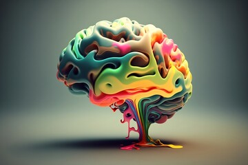 an artistic collage depicting a brain full of ideas and knowledge, human development, generative ai