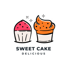 Cake cup sweet delicious hand drawn doodle icon logo design vector illustration