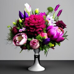 bouquet of tulips in vase, different colors of flowers, on a background
