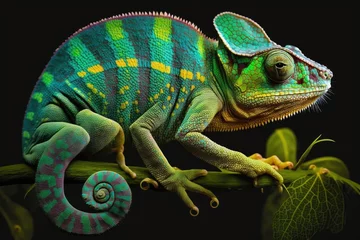 Foto op Canvas The veiled chameleon's vibrant colors and varied patterns make it a visual treat. Veiled chameleons typically display a vibrant pastel green coloration. Generative AI © 2rogan