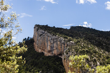 Fototapeta na wymiar Congost de Mont Rebei, mountain gorge with azure river, hiking in Aragon, Catalonia, Spain
