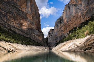 Congost de Mont Rebei, mountain gorge with azure river,  hiking in Aragon, Catalonia, Spain