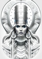 un dessin d'une femme aux cheveux blancs et aux yeux bleus, art numérique par Jeremiah Ketner, gagnant du concours behance, art psychédélique, behance hd, illustration numérique, peinture détaillée