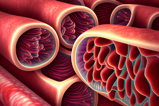 Cross striation of striated fibers of skeletal muscles cells. 3d render. Generative ai