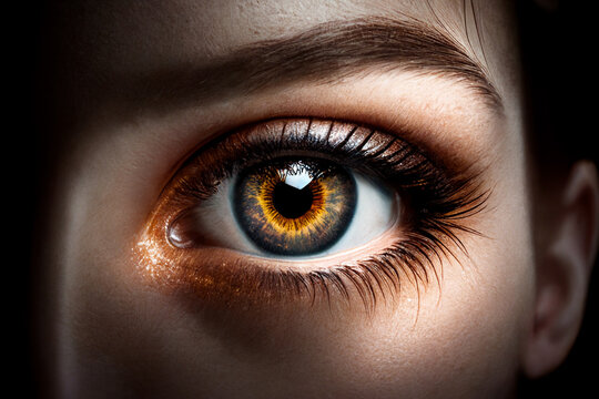 Macro image of human woman eye brown close up. Generative ai