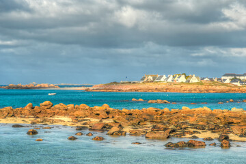 Joli paysage de la côte de granit rose à Landrellec en Bretagne - France