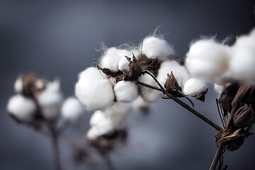 cotton balls grow on a cotton farm, generative AI - obrazy, fototapety, plakaty