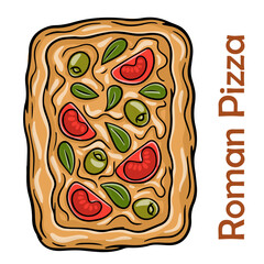 Italian Focaccia Bread with various vegetable filling. oman pizza rectangular on white background