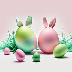 Wielkanocne tło - dwa jajko zajączki - Easter background - two egg bunnies - AI Generated