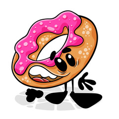 Donut. Funnny cartoon character. Vector isolated background