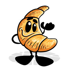 Croissant. Funnny cartoon character. Vector isolated background