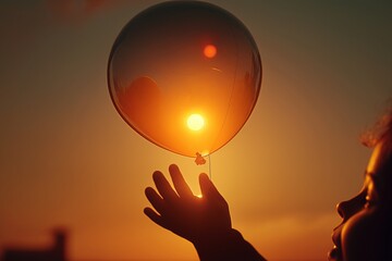 A Moment of Freedom: A Baby Releasing a Balloon into the Sky at Sunset
