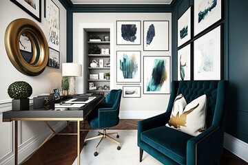 A Contemporary Home Office with Luxurious Velvet Accents