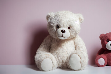 a children's teddy bear sits on a shelf in a children's room, generative AI