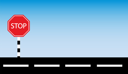 stop sign on the road vector illustration - obrazy, fototapety, plakaty