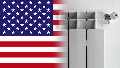 USA flag and metal radiator with adjustable valve.