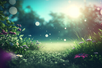 Fototapeta na wymiar Summer floral bright background for text. Illustration AI Generative
