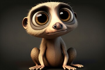 3D cute big eye meerkat cartoon. Generative AI